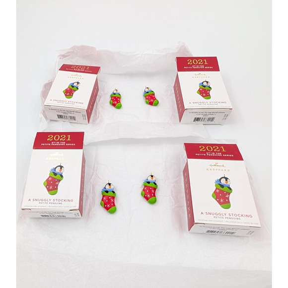4 Hallmark Keepsake Petite Penguin Christmas Tree Ornament Snuggly Stocking - Picture 7 of 12